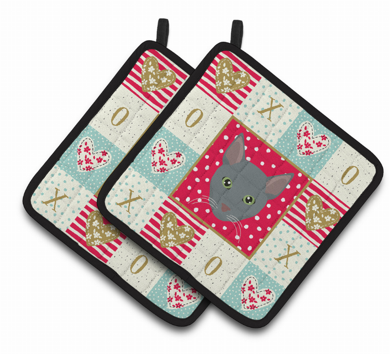 Cat Portrait XOXO on Pair of Pot Holders - 194030119037