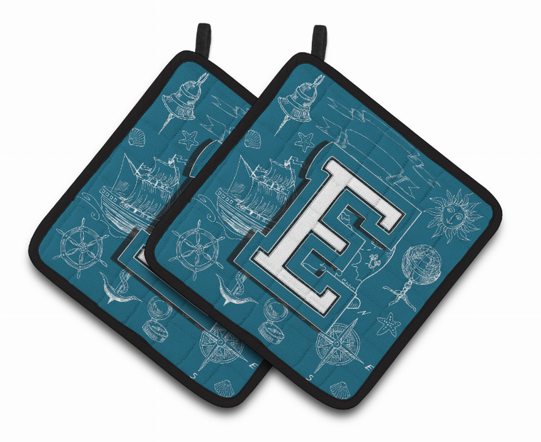 Monogram Sea Doodles Pair of Pot Holders - 638508385437