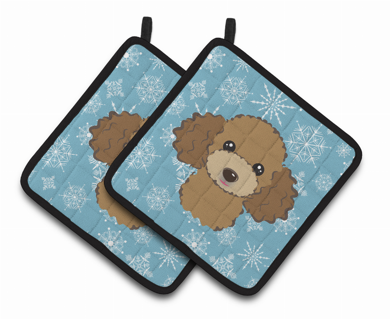Snowflake and Dog Art Pair of Pot Holders - 638508388209
