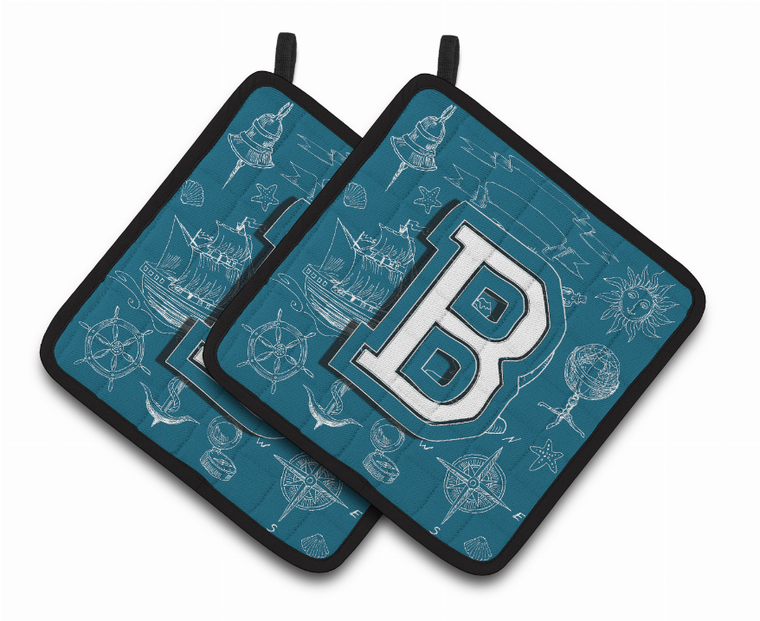 Monogram Sea Doodles Pair of Pot Holders - 638508385406