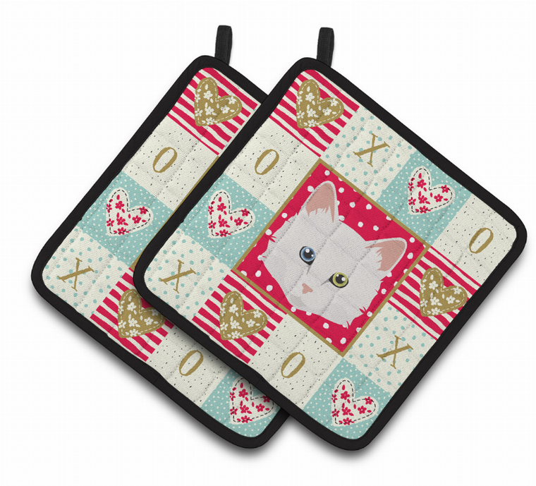 Cat Portrait XOXO on Pair of Pot Holders - 194030119273