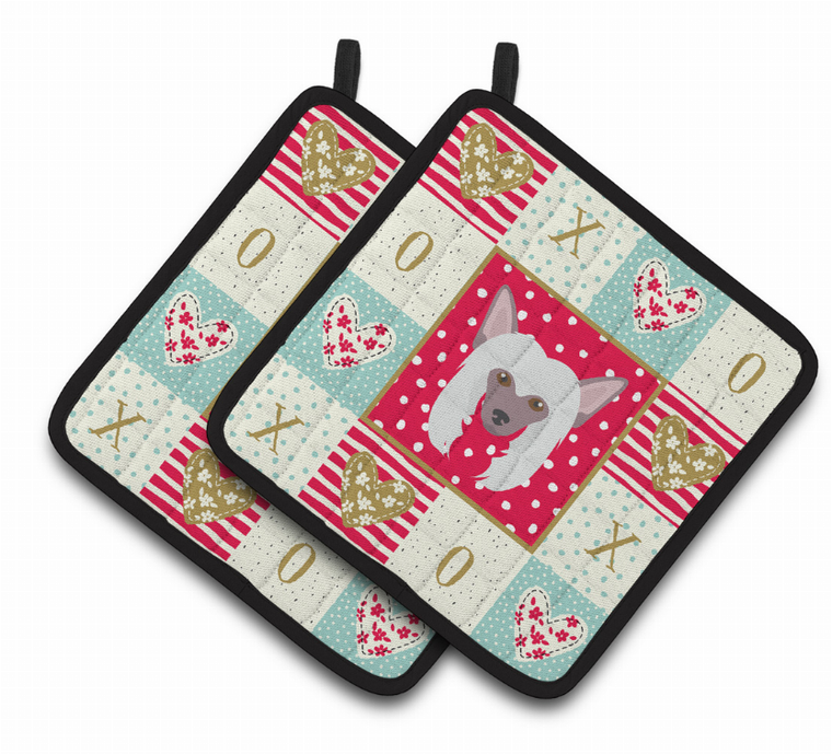 Dog Portrait XOXO on Pair of Pot Holders - 194030123423