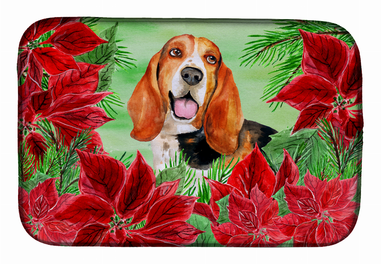 Poinsettias Dog on Dish Drying Mat - 652259252800