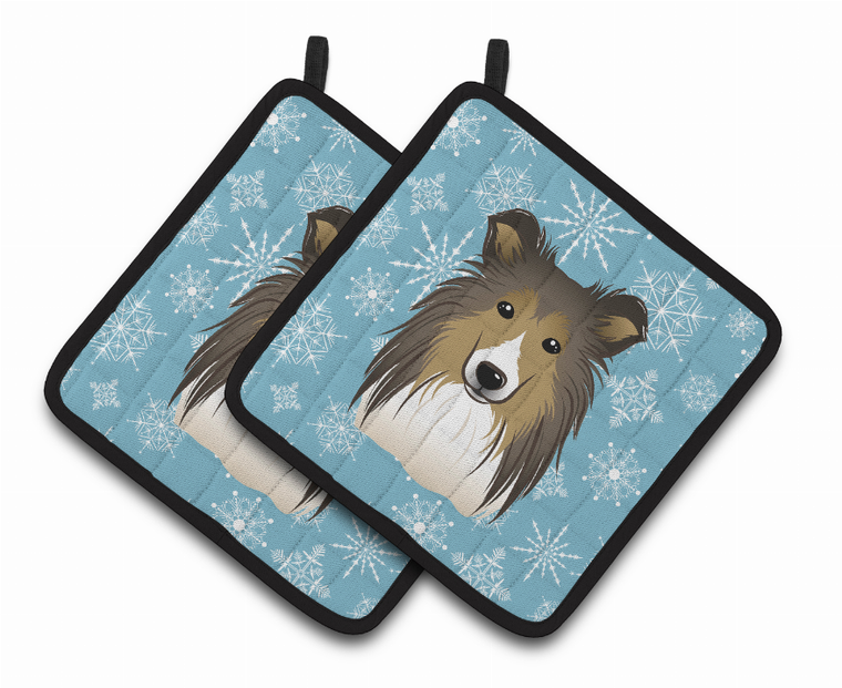 Snowflake and Dog Art Pair of Pot Holders - 638508388346