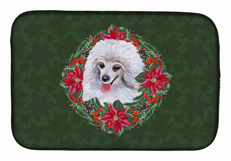 Poinsettia Wreath Dog on Dish Drying Mat - 652259253456