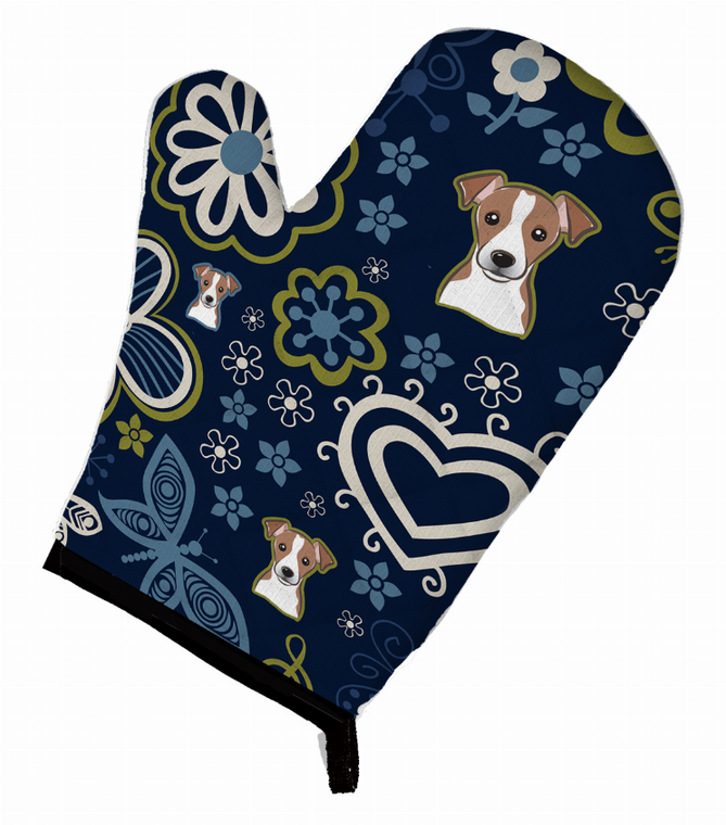 Blue Flowers Dog Art Oven Mitt - 638508607836