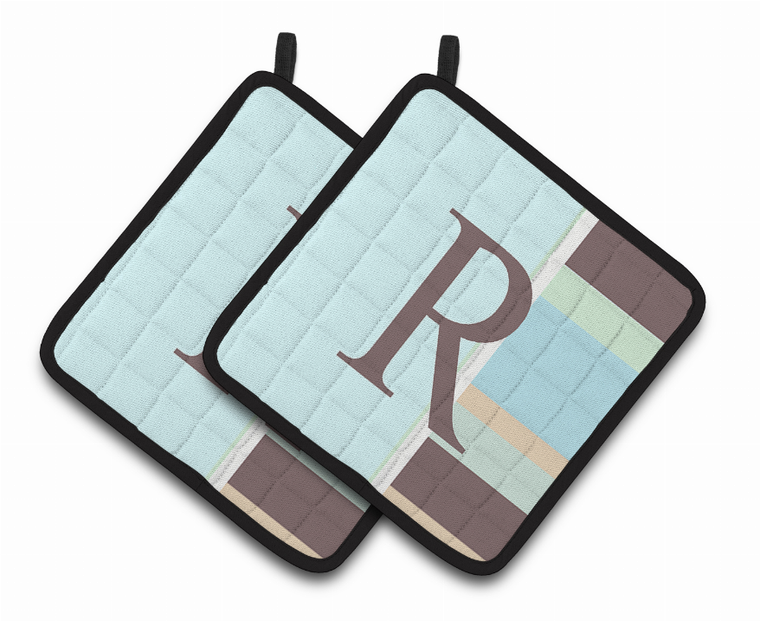 Monogram Stripes on Pair of Pot Holders - 638508377593