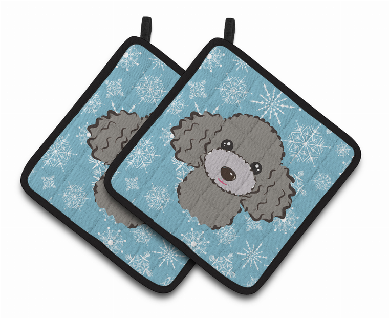 Snowflake and Dog Art Pair of Pot Holders - 638508388179