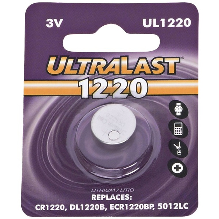 UL1220 CR1220 Lithium Coin Cell Battery - 076097312203