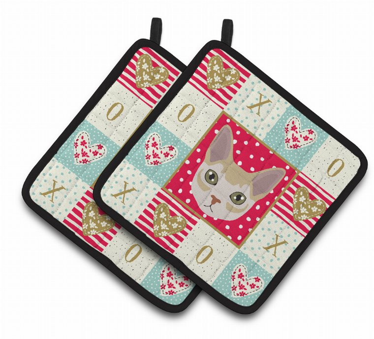 Cat Portrait XOXO on Pair of Pot Holders - 194030119174
