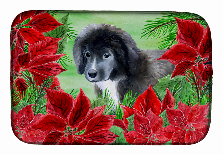 Poinsettias Dog on Dish Drying Mat - 652259252756