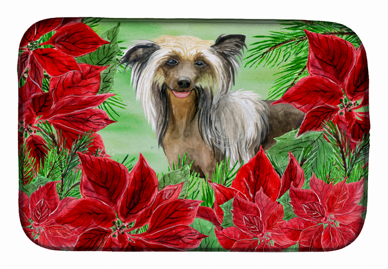 Poinsettias Dog on Dish Drying Mat - 652259252350
