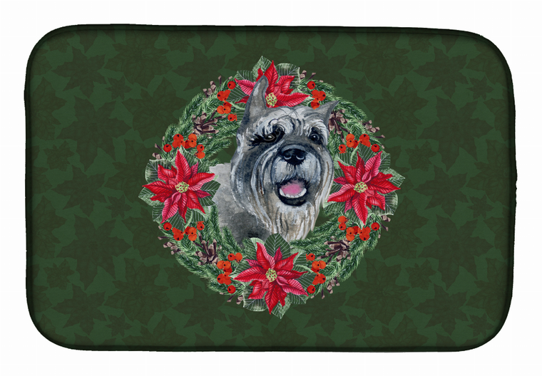 Poinsettia Wreath Dog on Dish Drying Mat - 652259253241