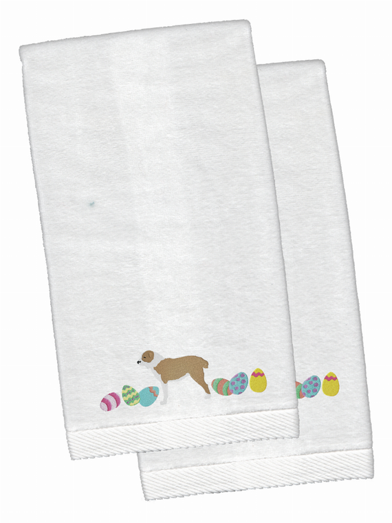 Easter Dog Design White Embroidered Plush Hand Towel Set of 2 - 652259232574