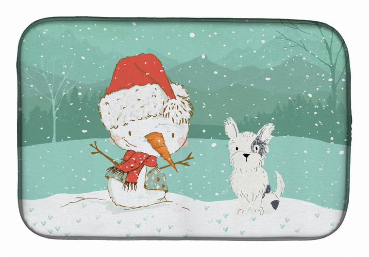 Dog and Snowman Christmas Dish Drying Mat - 652259277377