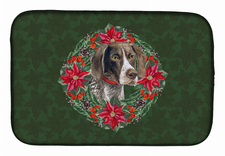 Poinsettia Wreath Dog on Dish Drying Mat - 652259253036