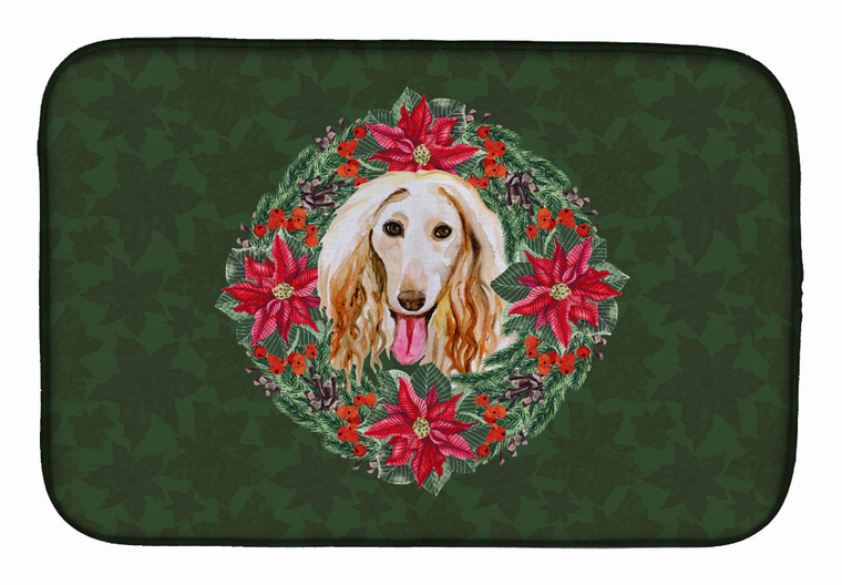 Poinsettia Wreath Dog on Dish Drying Mat - 652259253647