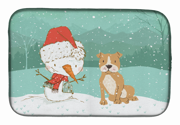Dog and Snowman Christmas Dish Drying Mat - 652259277186