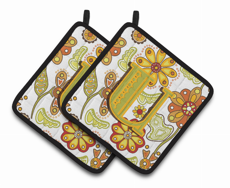 Monogram Floral Pair of Pot Holders - 638508386625