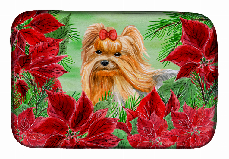 Poinsettias Dog on Dish Drying Mat - 652259252619