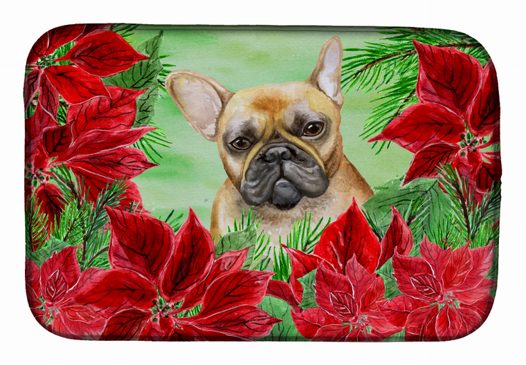 Poinsettias Dog on Dish Drying Mat - 652259252640