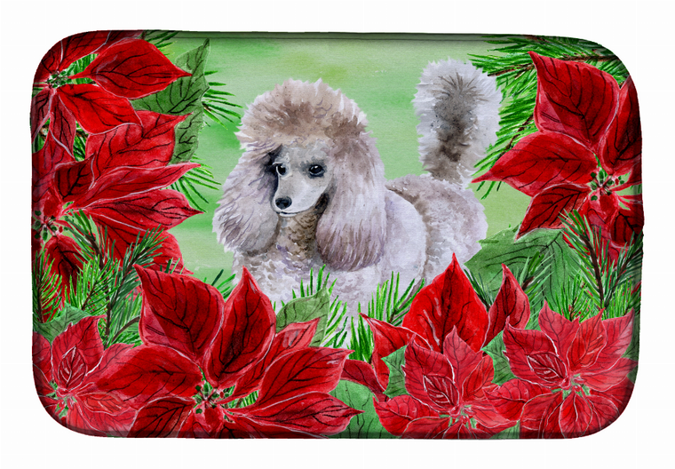 Poinsettias Dog on Dish Drying Mat - 652259252411