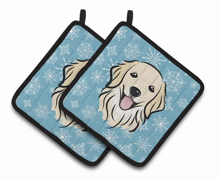Snowflake and Dog Art Pair of Pot Holders - 638508388711