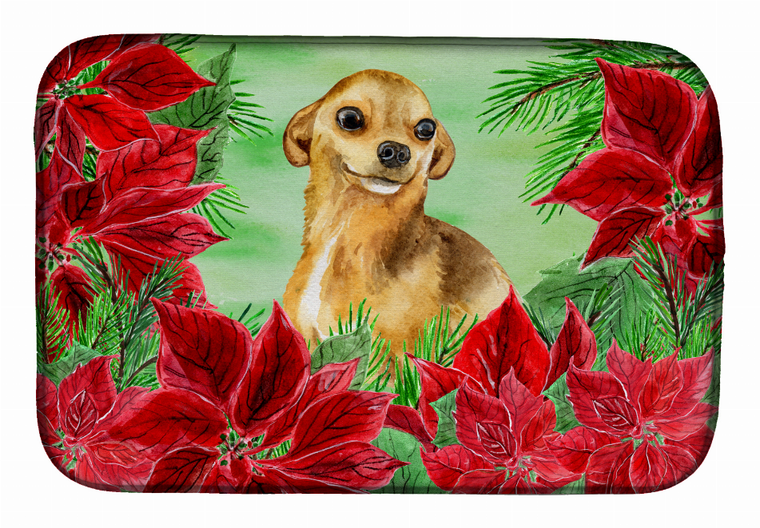Poinsettias Dog on Dish Drying Mat - 652259252343