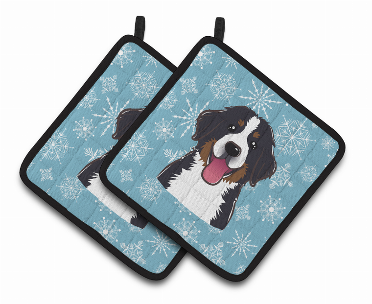 Snowflake and Dog Art Pair of Pot Holders - 638508388391