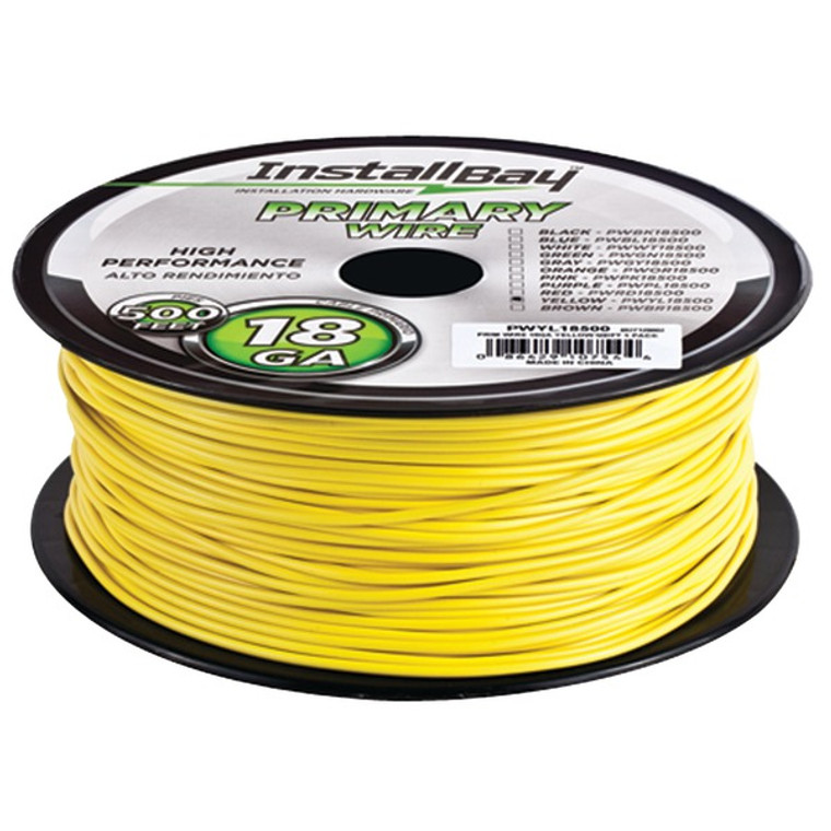 18-Gauge Primary Wire, 500ft (Yellow) - 086429107544