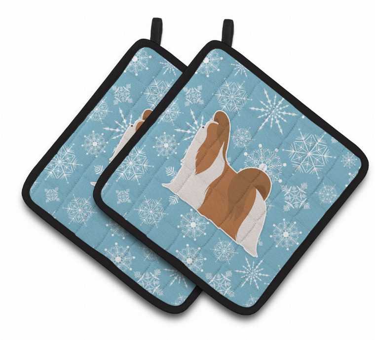 Snowflake and Dog Art Pair of Pot Holders - 638508525291