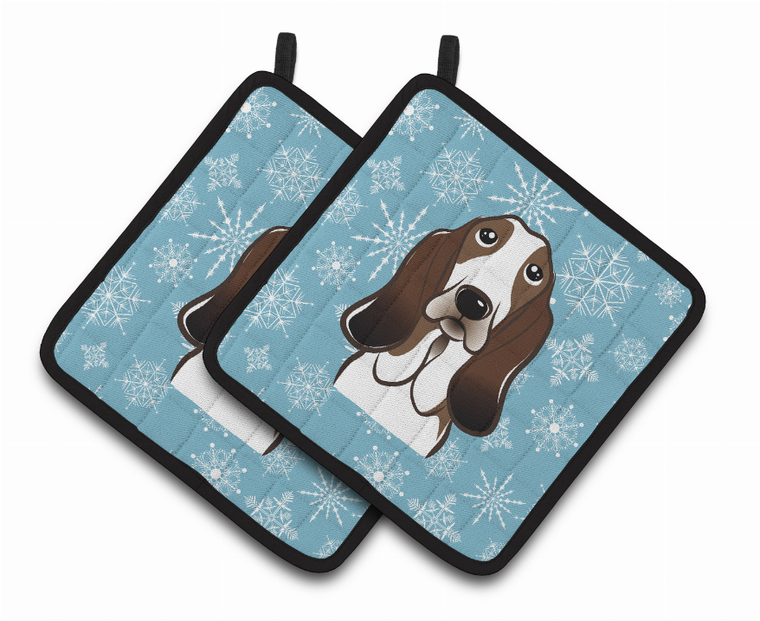 Snowflake and Dog Art Pair of Pot Holders - 638508388339