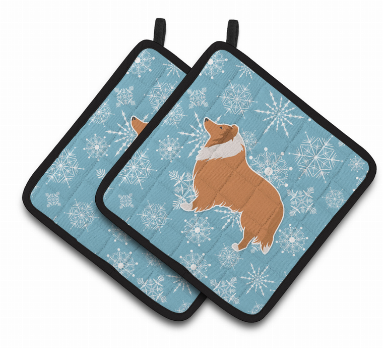 Snowflake and Dog Art Pair of Pot Holders - 638508524997