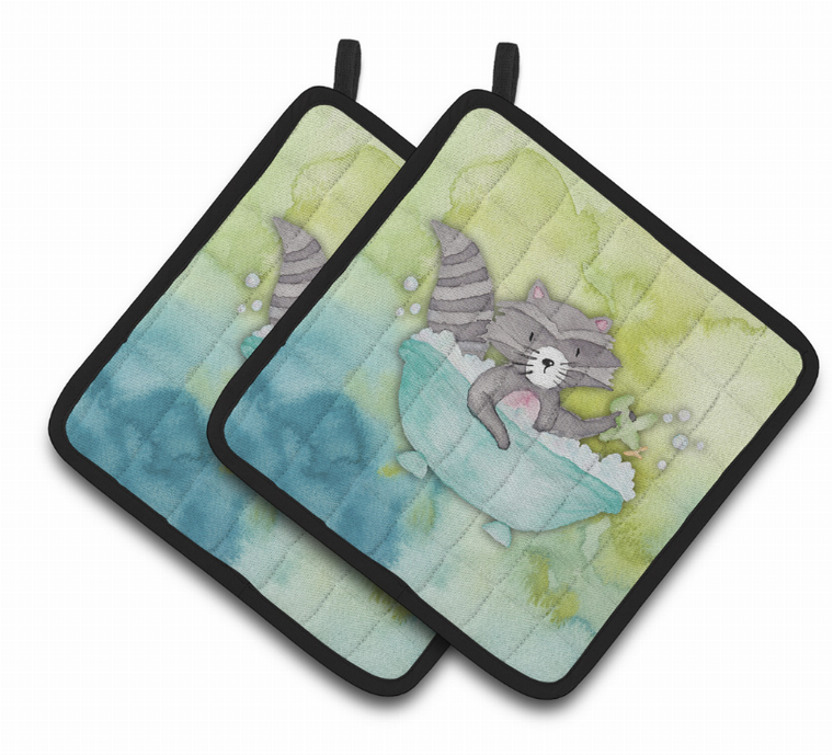 Animal Bathing Watercolor Pair of Pot Holders - 638508838698
