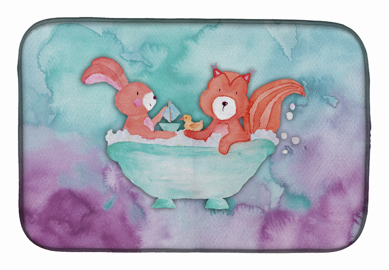 Animal Bathing Watercolor Dish Drying Mat - 652259250615