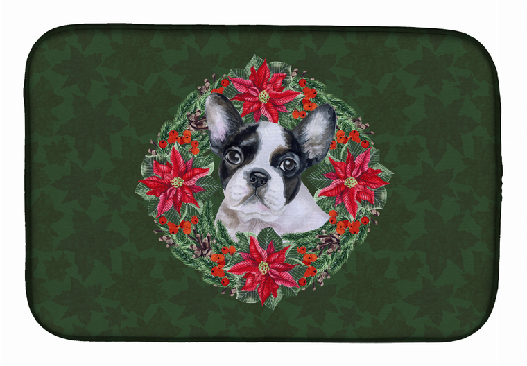 Poinsettia Wreath Dog on Dish Drying Mat - 652259253722