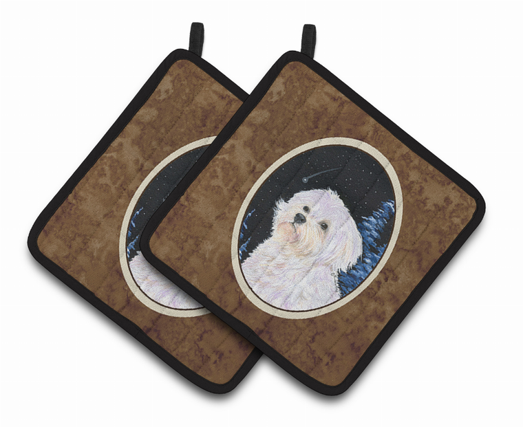 Starry Night Maltese Pair of Pot Holders - 638508360694