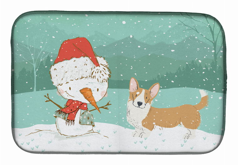 Dog and Snowman Christmas Dish Drying Mat - 652259277056