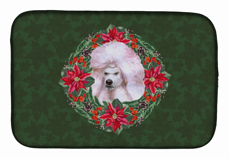 Poinsettia Wreath Dog on Dish Drying Mat - 652259253791