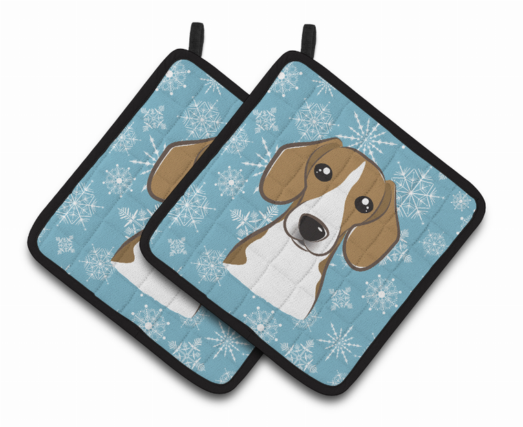 Snowflake and Dog Art Pair of Pot Holders - 638508388377