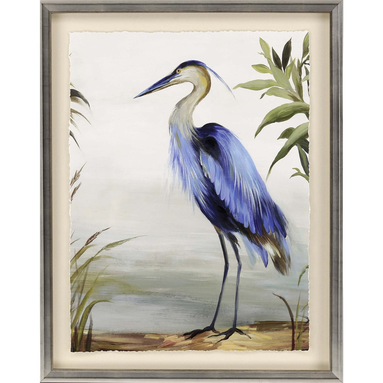Blue Heron Framed Art Silver Picture Frame Print Wall Art - 606114162216