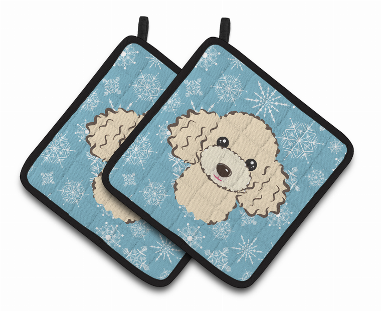 Snowflake and Dog Art Pair of Pot Holders - 638508388186