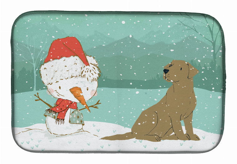 Dog and Snowman Christmas Dish Drying Mat - 652259276912