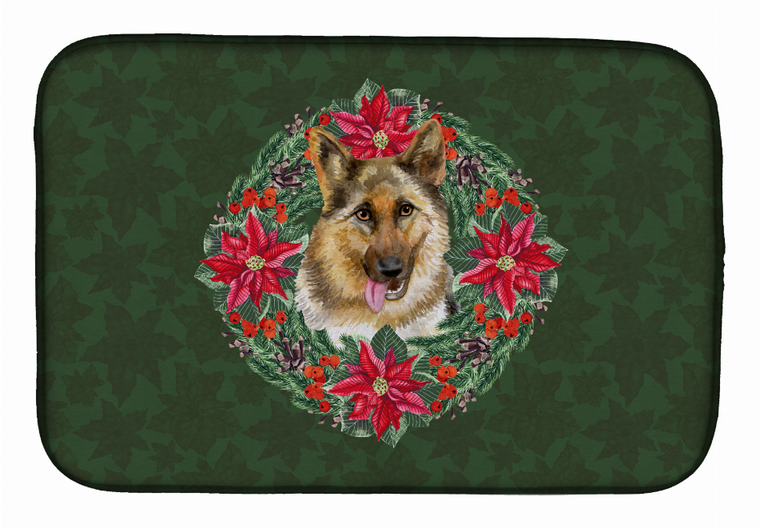 Poinsettia Wreath Dog on Dish Drying Mat - 652259253166