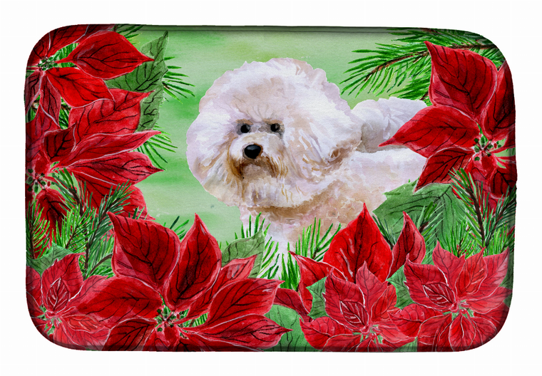 Poinsettias Dog on Dish Drying Mat - 652259252817