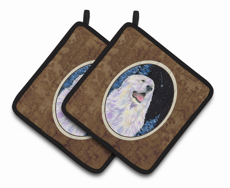 Starry Night Great Pyrenees Pair of Pot Holders - 638508360779