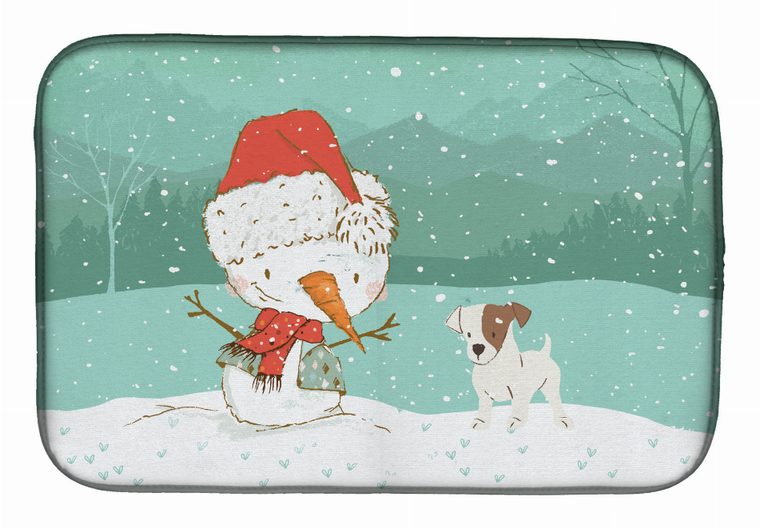 Dog and Snowman Christmas Dish Drying Mat - 652259277322