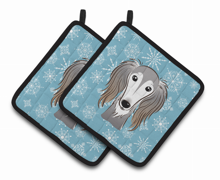 Snowflake and Dog Art Pair of Pot Holders - 638508388476