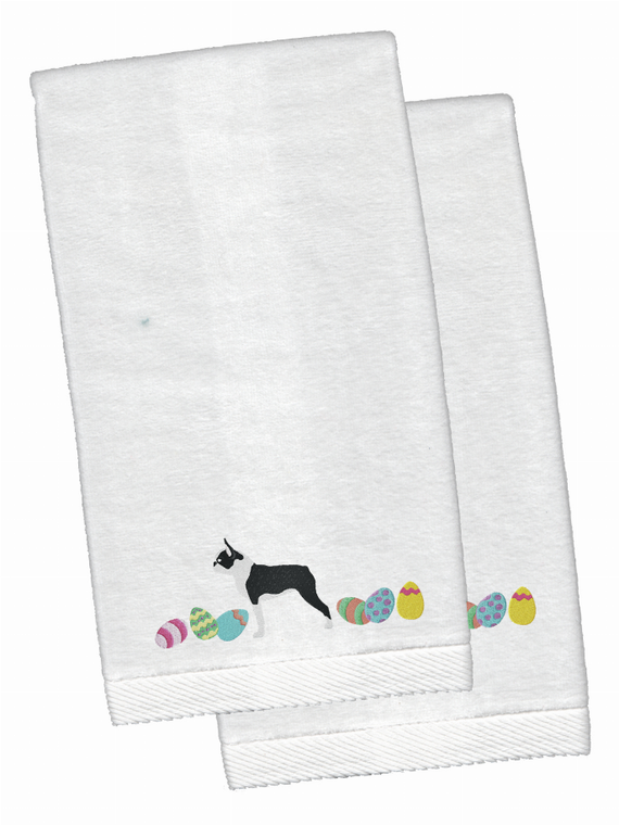 Easter Dog Design White Embroidered Plush Hand Towel Set of 2 - 652259232482