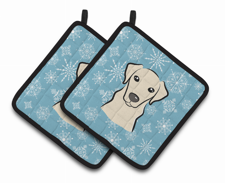 Snowflake and Dog Art Pair of Pot Holders - 638508388544